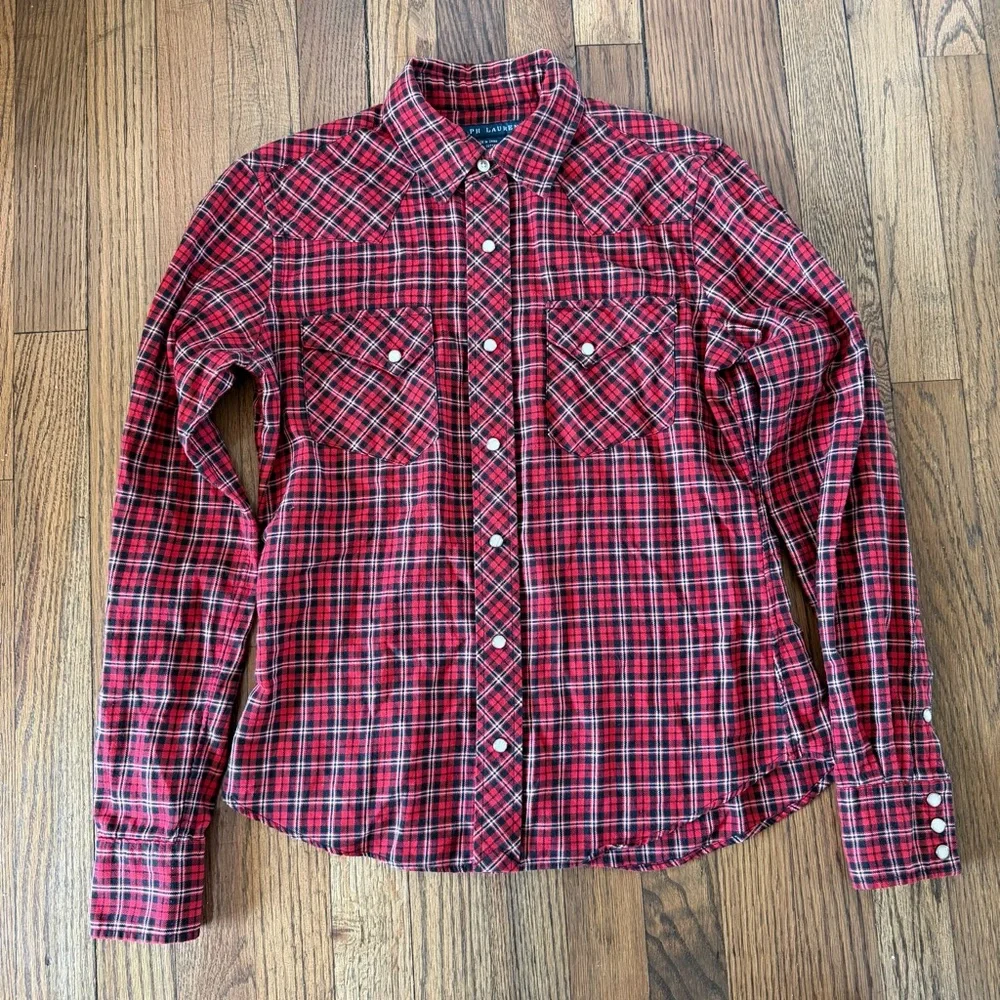 Vintage Ralph Lauren Women’s Slim Fit 100% Cotton Pearl Snap Size 6 - Picture 12 of 16